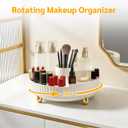 Rotating Makeup Organizer with Brush Holder Spinning Tray for Cosmetics, Skincare, Perfume Bathroom Vanity Storage, White