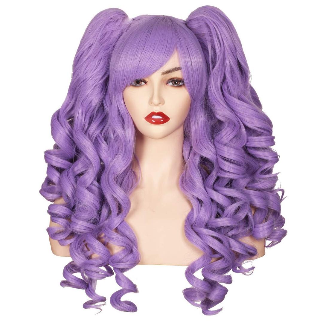 ColorGround Long Curly Cosplay Wig with 2 Ponytails (Light Purple)