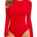 MANGOPOP Womens Tops Long Sleeve Crew Neck t Shirts Double Lined Slim Fitted Lined Tight Basic Tee Shirt Red Large