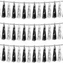 3P Black Silver Foil Fringe Metallic Tassel Streamers Banner Tassel Garland for Parade Floats, Graduation, Wedding, Birthday, Halloween, Christmas, Bridal/Baby Shower Party Decorations