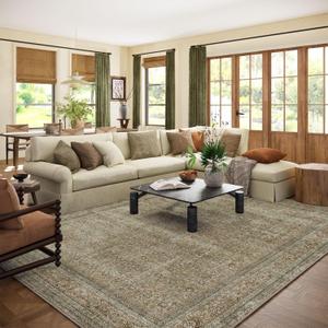 Washable Area Rugs for Living Room: 9x12 Bedroom Rug Boho Vintage Rugs Stain Resistant Non Slip Low Pile Lightweight Soft Carpets for Dining Room Kitchen Nursery Kids Room Farmhouse Living Room