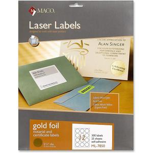 MACO Laser Gold Foil Notarial and Certificate Labels, 2-1/2 Inches in Diameter, 12 Per Sheet, 300 Per Pack (ML-7850)