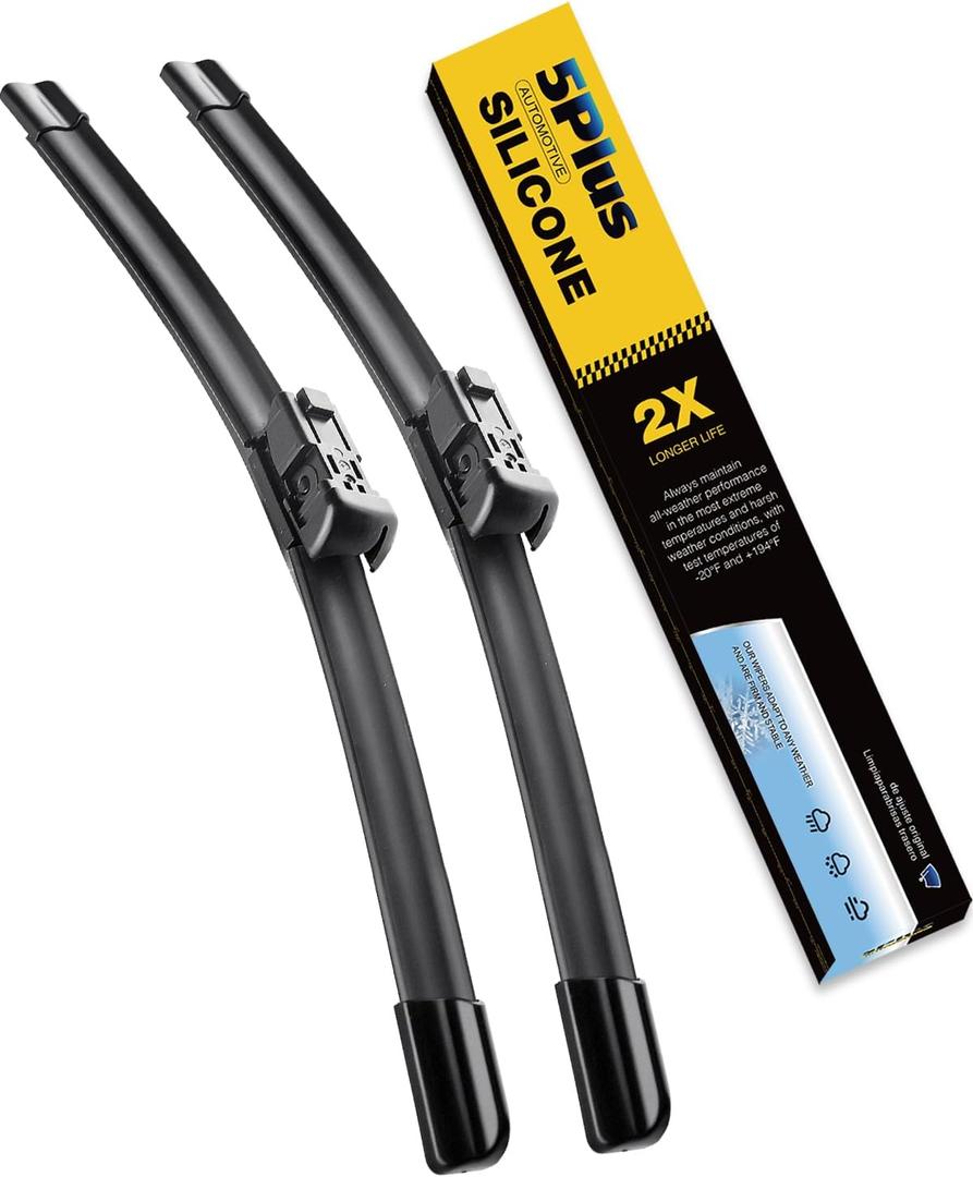 5 PLUS Silicone Wiper Blades 22 inch 2 Pack Replacement For 2018-2014 CHEVY Silverado 1500 2500 3500 HD/2018-2014 GMC Sierra,Automotive Replacement Windshield Wipers With Water Repellent. (22"+22"(Top Lock))