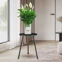 KINNARY Plant Stand Indoor, Mid Century Wood Plant Stand Black Plant Table for Flower Pots, Tall Metal Plant Holder, Modern Home Decor Small Round Side End Table (11.8"x16")