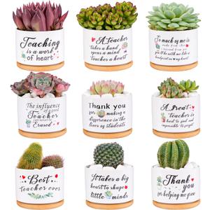 SAIWEILAI ONLINE 9 Pieces Teacher Appreciation Gifts Ceramic Succulent Plant Pot Small Flower Planter Funny Cute Succulent Plant Pot Planter Succulent Accessories for Teacher Christmas Birthday Gift