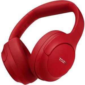 TOZO HT2 Hybrid Active Noise Cancelling Headphones, Wireless Over Ear Bluetooth Headset, 60H Playtime, Hi-Res Audio Custom EQ via App Deep Bass Comfort Fit Ear Cups, for Home Office Travel (Dark-Red)