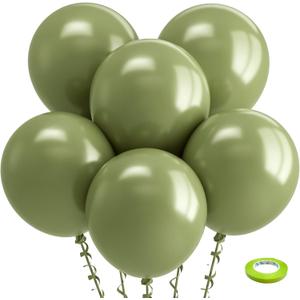 Bezente Sage Green Balloons 18 Inch - 30 Pack Large Thick Green Balloons Big Round Olive Green Latex Balloons for Birthday Bridal Shower Wedding Graduation Anniversary Safari Jungle Party Decorations (11-green-p104)