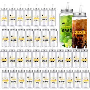 Pickmesh 36 Pcs Reusable Graduation Cups 13.5 oz Clear Plastic Tumblers with Lids and Straws Class of 2025 Party Supplies for Graduation Decorations and Congrats Grad Events(Black,Gold)