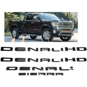 4pack Set 2019-2025 Emblems Denali DenaliHD Plus Sierra Letters Badges 3D NAMEPLATE Replacement for Sierra 2500HD 3500HD 2500 HD 86790675 86532074 (Gloss Black)