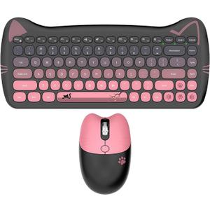 Wireless Keyboard and Mouse Combo, Cute Cat Mouse & Round Keycaps, 2.4G Silent Cordless with USB Receiver, Auto Sleep, for PC, Mac, Laptop (Gradient Pink)
