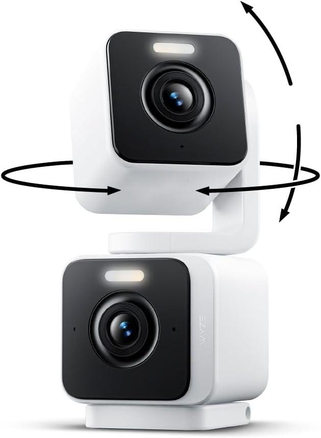 WYZE Duo Cam Pan Indoor/Outdoor IP65 2K 360 Pan/Tilt Smart Home Security Camera with Color Night Vision, Compatible with Alexa & Google Assistant, White