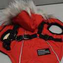 PINA Winter Coat for Dogs, Jacket with Waterproof Fabric, Faux Fur Hood, Reflective Strap, Red, S