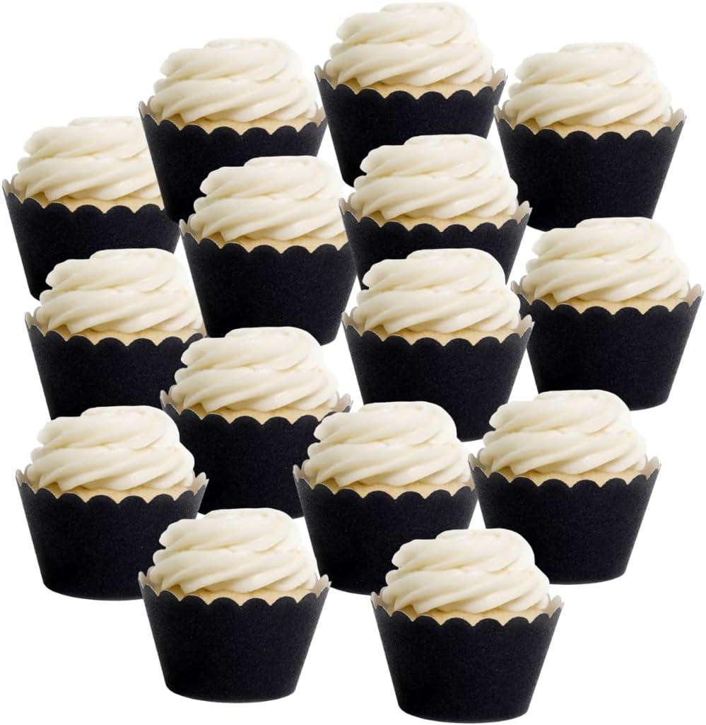 Koyal Wholesale Black Cupcake Wrappers Glitter Decorative Cupcake Liners for Weddings, and Parties, Elegant Tuxedo-Style Glitter Black Cupcake Holders for Events, Birthdays & Dessert Tables, Set of 50
