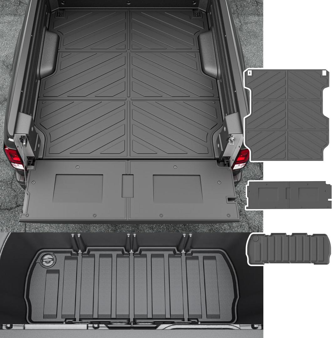 powoq 5.3FT Bed Mat Compatible with 2017-2025 Honda Ridgeline Truck Bed Liner TPE Cargo Mat Liner Replacement for 2017-2025 Honda Ridgeline Accessories (Bed Mat+Tailgate Mat+Rear Storage Mat)