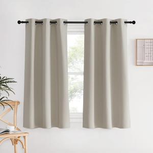 NICETOWN Kitchen Curtains, Short Curtains for Bedroom Windows, Natural, 34" W by 60" L, 1 Pair, Thermal Insulated Room Darkening Curtain Panels for Girls Room, Cafe