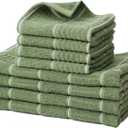 Glynniss Kitchen Towels and Dishcloths Set, Four Dish Towels 16x26 Inches, Four Absorbent Dish Cloths for Washing Dishes 12x12 Inches, Cleaning and Drying for Everyday Use Pack of 8 (Green)