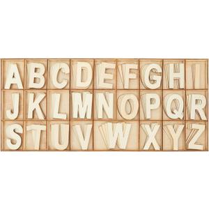 Juvale 2-Inch Wooden Alphabet Letters for Arts and Crafts, 4 Sets Uppercase ABCs with Sorting Tray, Sign Letters for Adults, Natural Color (104 Pieces)