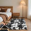 Black and White Rugs for Bedroom, 3x5 Fluffy Small Area Rugs for Living Room, Soft Shag Fuzzy Carpet with 4 Non-Slip Stickers for Kids Boys and Girls Nursery Room Dorm Home Decor (3ft x 5ft)