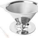 Pour Over Coffee Dripper Stainless Steel Coffee Filter Metal Cone Filter Extra Fine Wire Mesh Reusable Coffee Filter Coffee Maker (Silver, 1-6 Cups)
