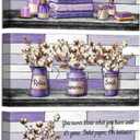 HOMEOART Farmhouse Bathroom Wall Decor - Pictures Canvas Wall Art for Bathroom Decor Framed 6x12inchx3Pieces (Purple)