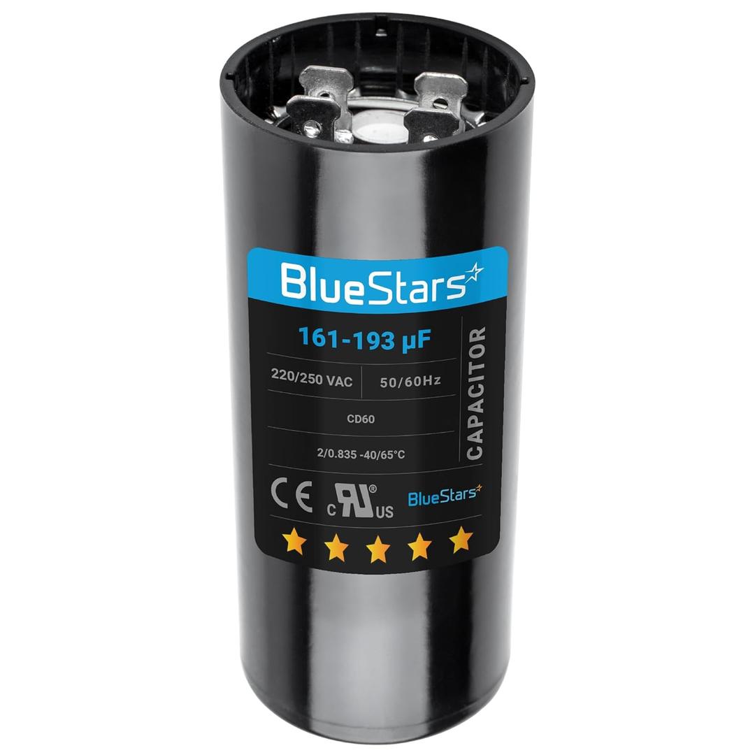 [UL Listed] BlueStars 161-193 uf MFD 50/60 Hz 220-250 VAC Universal CD60 Round Motor Start Capacitor - Replacement Part for AC Electric Motor Operation - Lifetime Up to 30.000 Hours