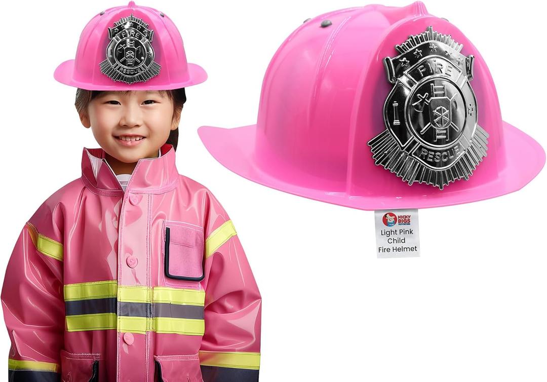 Nicky Bigs Novelties Child Deluxe Firefighter Helmet Thick Plastic Fireman's Hat Kids Firefighter Costume Accessory One Size (Pink)