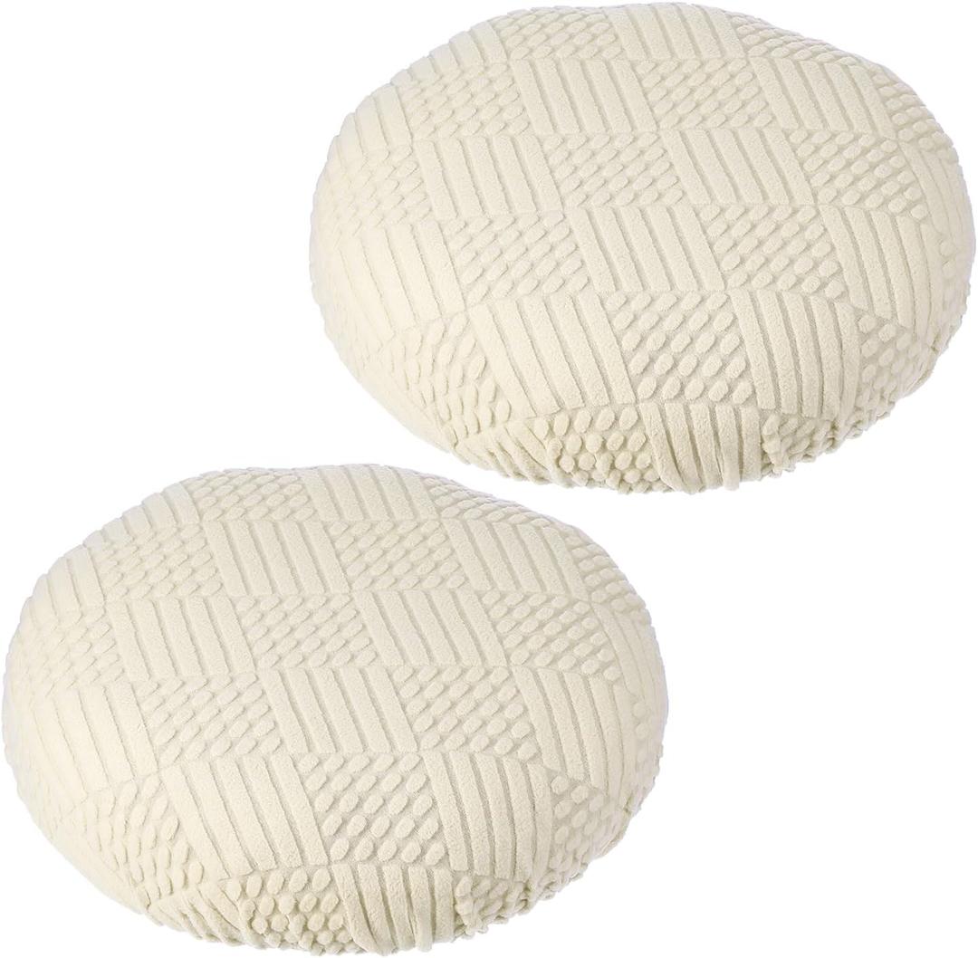 PATIKIL Stool Covers Round, 2 Pcs Elastic Bar Stool Covers Washable Stool Cushion Slipcover Stretchy Bar Chair Seat Cover for 14.2-17.7inch Chair, Beige