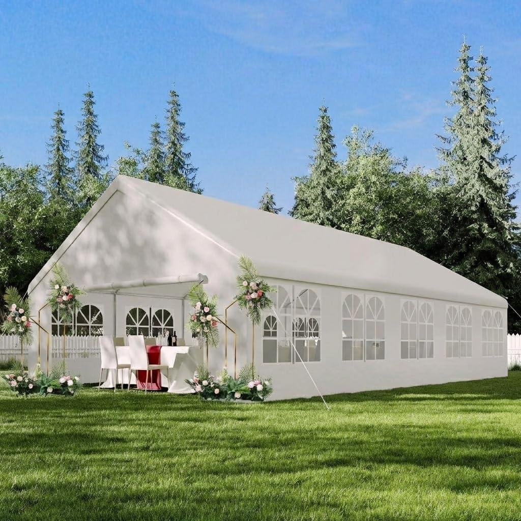 20x33 ft Heavy Duty Party Tent - Outdoor Wedding & Event Canopy with Removable Sidewalls & Waterproof Roof, White Commercial Shelter for Backyard, Reception, Festival (Straight Edge)