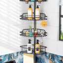 HAMITOR Shower Caddy Tension Pole: 4-Tier Rustproof Bathroom Corner Shelf Organizer for Renters - No Drill Large Shampoo Storage Rack - Adjustable 47-121 Inch - Space Saving Bathtub Accessory - Black