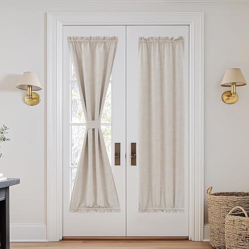 NICETOWN Linen Door Curtain for Windows, French Door Curtains for Privacy, 100% Blackout Window Covering for Bedroom Living Room (Oat, 30 inch x 72 inch Long, 1 Panel)