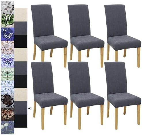 Dining Chair Covers, Dining Room Chair Cover Set of 6, Stretch Kitchen Chair Covers, Detachable Washable Chair Cover, Parsons Chair Slipcovers Protective, for Home, Restaurant, Banquet (Pattern 17) (Art Leaf)