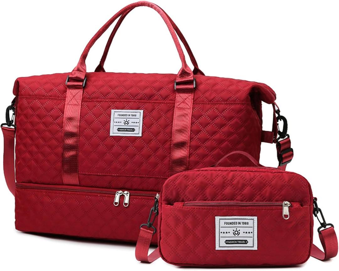 Expandable Weekender Bag for Women - Waterproof Large Capacity Travel Duffle with Multi-Compartment Organizer, Weekend Trips & Business Travel (Wine Red)