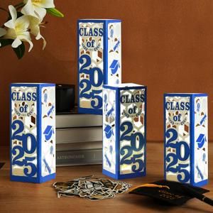 12 Pcs Light Up Graduation Centerpieces- Class of 2025 Graduation Decorations Lantern Boxes for College High School Congrats Graduation Party Supplies(Blue)