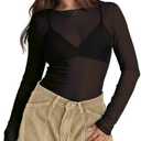 WIHOLL Womens Mesh Sheer Tops Sexy Crew Neck Summer Loose FIt Party Clubwear Shirts Small