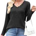 JomeDesign Womens Sweaters Casual Long Sleeve V Neck Lightweight Tunic Pullover Sweater Tops (Black, S)