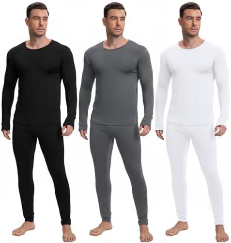Patelai 3 Sets Men's Thermal Underwear Long Underwear Base Layer with Fleece Lined for Winter Cold Weather, 2XL