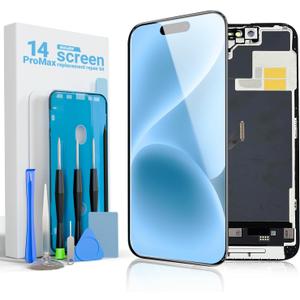 for iPhone 14 Pro Max Screen Replacement, 6.7 Inch Full HD LCD and Touch Digitizer Assembly Includes Repair Toolkit, Waterproof Adhesive, and Tempered Glass Screen Protector
