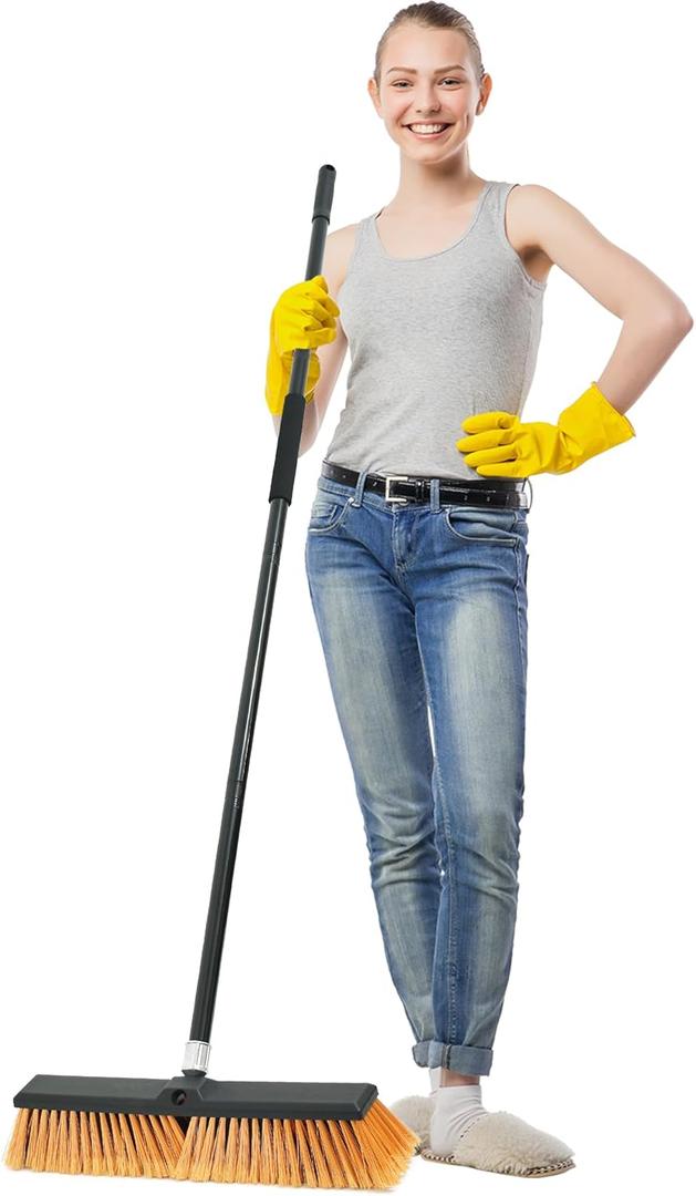 PBHEPJ 18 Inchs Push Broom Outdoor Heavy Duty, Shop Broom with 60" Long Bandle for Cleaning Outdoor or Indoor Tile, Garage, Shop, Deck, Concrete, Wood, Stone, Patio Floor