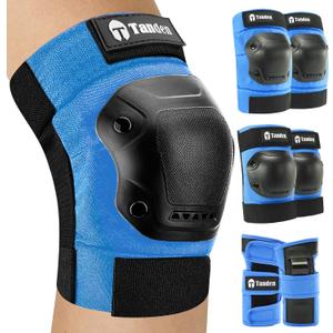 Tanden Skateboard Protective Gear Knee Pads and Elbow Pads Set, Elbow and Knee Pads for Roller Skating Wrist Guards Skateboarding Pads (Child (3-9 years), Blue)