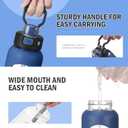 Kodrine Water Bottle With Straw and Carry Handle, Glass Water Bottle 24 oz Leak Proof Locking Lid with Soft Silicone Spout, Reusable Drinking Cups for Travel Sports with Time Marker,Navy Blue