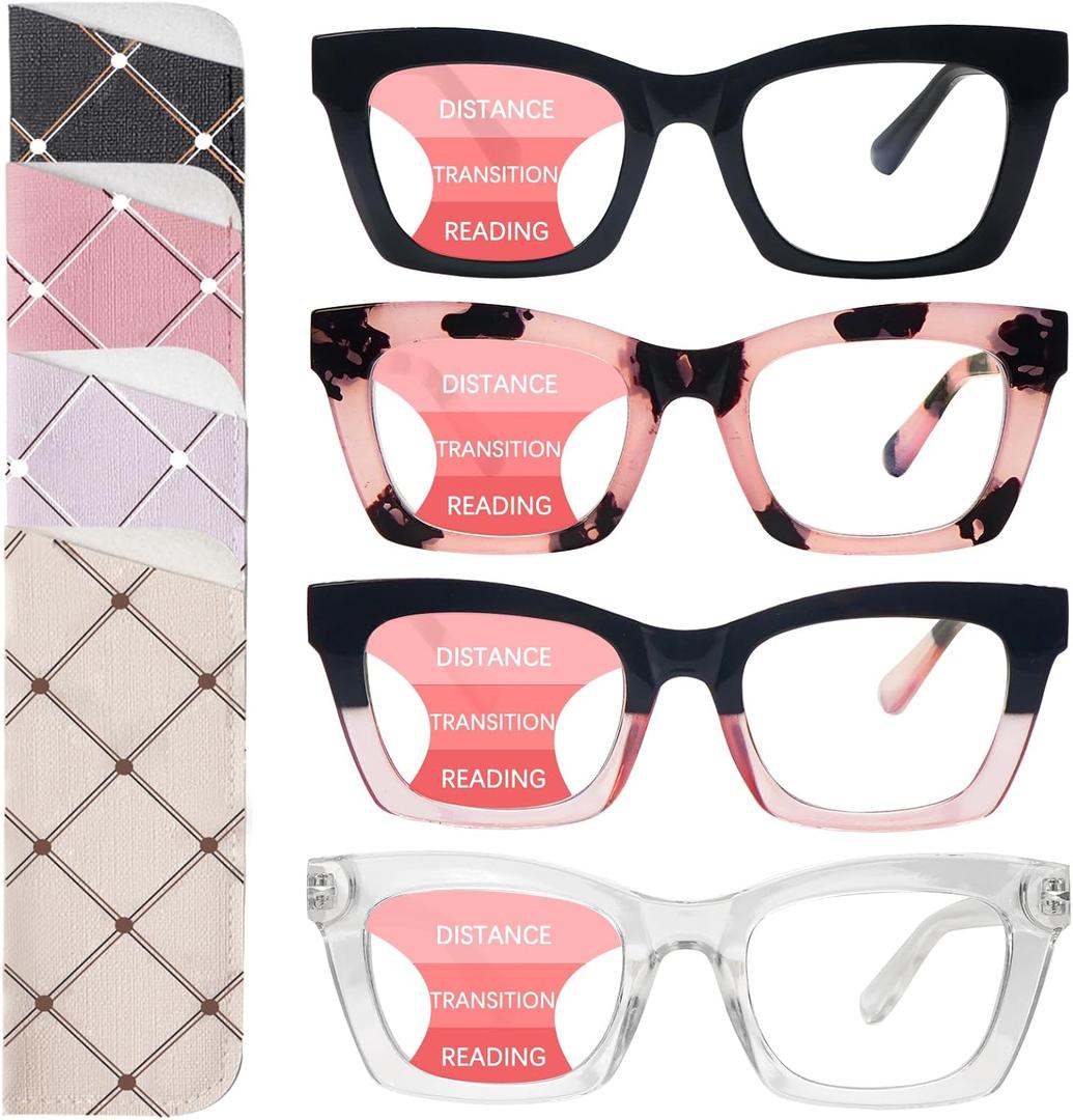 SIGVAN Progressive Multifocus Reading Glasses for Women Men Blue Light Blocking Spring Hinge Computer Multifocal Readers (4 Mix)