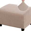 High Stretch Large Ottoman Cover Square, Ottoman Cover Rectangular for Folding Storage Stool, Thick Ottoman Slipcovers Washable Removable, with Elastic Bottom (Large, Sand)