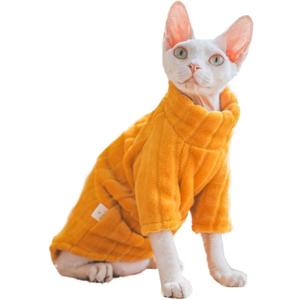 Turtleneck Sweater for Sphynx Cat Soft Coral Fleece Cat Clothes Thick Winter Warm Outfit Coat for Hairless Cats and Small Dogs Apparel with Sleeves (Orange, M (5-7 lbs))