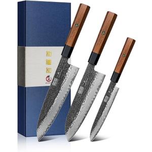 HOSHANHO 3 Pieces Knife Set, Professional Japanese High Carbon Steel Kitchen Knife Set, Ultra Sharp Chef Knives Sets with Octagonal Rosewood Handle