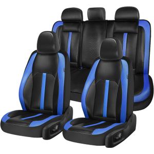 Coverado Leather Car Seat Covers Full Set & Carbon Fiber, Waterproof and Durable All Weather Protector, Universal Fit for SUV, Pickup Truck, Sedan, Automotive Vehicle Interior, Black&Blue