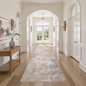 DMOYEST 3x10 Washable Runner Rug for Hallway: Soft Neutral Modern Abstract Low Pile Rug Indoor - Carpet for Bedroom Dining Room Kitchen Entryway - Brown