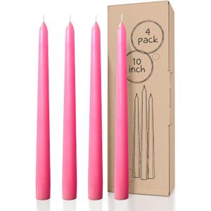 CANDWAX 10 inch Pink Taper Candles Set of 4 - Unscented Smokeless Dripless Tall Candle Sticks - Perfect as Easter Candles and for Holidays, Ordinary Dinners and Special Occasions - Pink Candlesticks