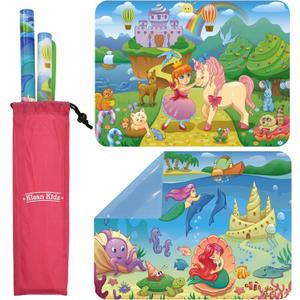 Klean Kids [2 Pack] Silicone Placemats for Toddlers (Mermaid and Princess) - Non Slip 2-Pack with Travel Bag - Princess & Mermaid - Baby Placemats That Stick to Table for Baby
