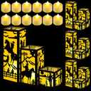 Rossesay 12 Pcs Western Cowboy Centerpieces for Table 3 Size Wild West Cowboy Paper Lantern Boxes Table Ideas Decorations for Western Cowgirl Rodeo Themed Party Decor Birthday Supplies Decorations (Lantern: Black, Light: Yellow)