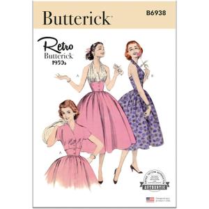 Butterick B6938A5 Misses' Vintage 1950's Halter Dress and Jacket Sewing Pattern Kit, Design Code B6938, Sizes 6-8-10-12-14